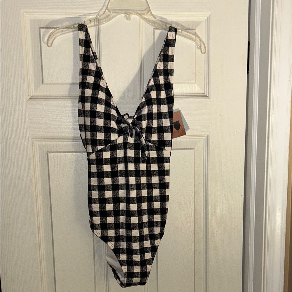 Shade & Shore Black and White Plaid Swimsuit